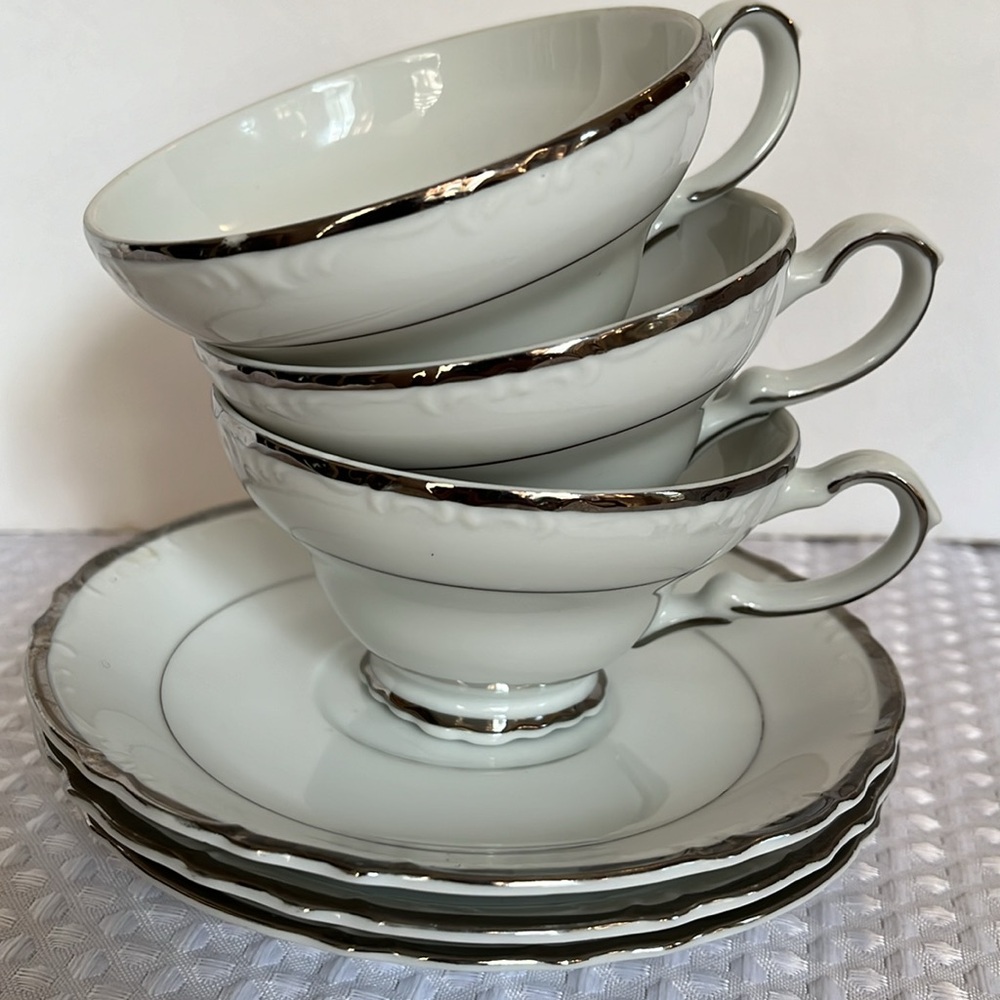 Elegant Set of Fashion Royale Eternally Yours Footed Cups and Saucers Fine China